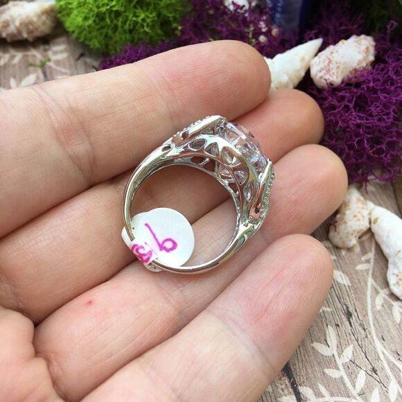 Large Cz Brass Rhodium Cocktail Ring Size 7,8,9 - Picture 9 of 12